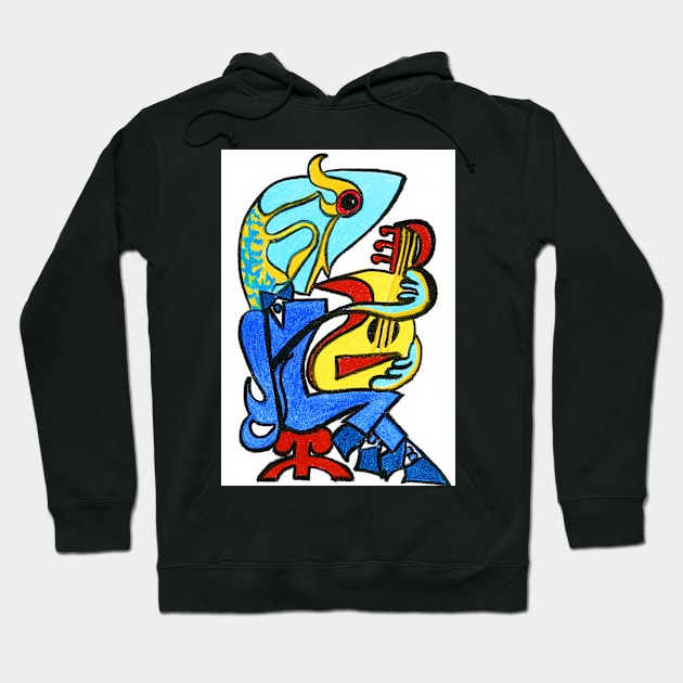 Musical Tuxedo Fish on a Stool Hoodie by FJBourne